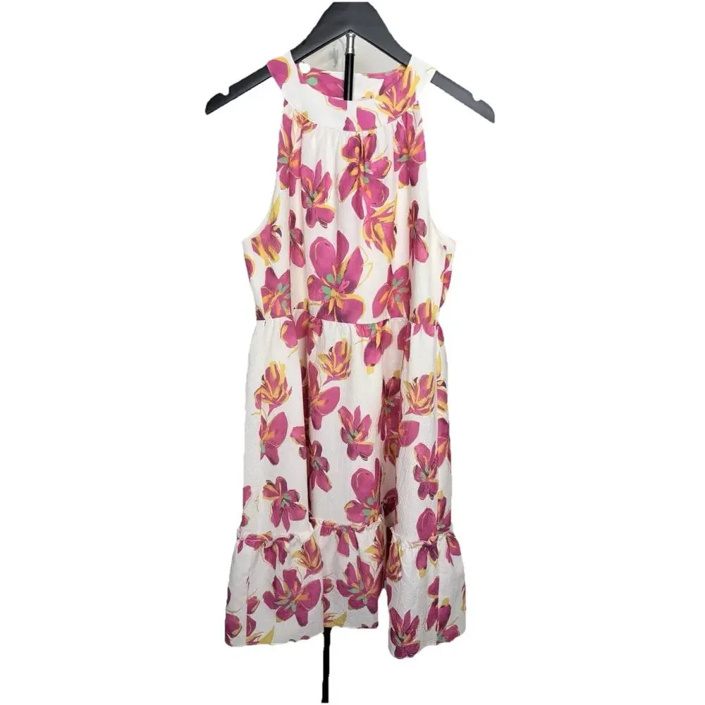 THML Tiered Halter Dress Womens Sz S Floral Summer Flowy Lined Anthropologie - Picture 2 of 10